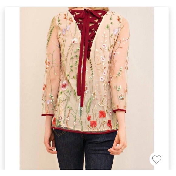 Entro Women’s Always In Bloom Floral Embroidered Top Sz S Fairy Cottagecore - Picture 3 of 9